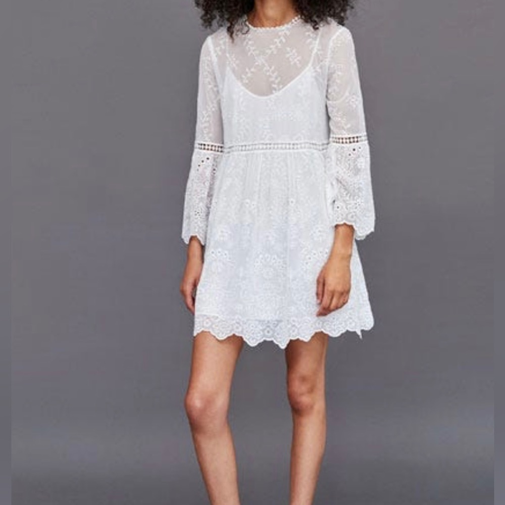 Zara White Lace Embroidered Fairytale Dress